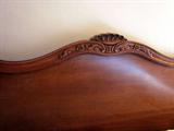 Vintage (1930's or 40's) Dark Walnut full size bed, curved headboard, footboard, relief carved.
