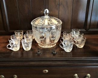 crystal punch bowl with 12 cups