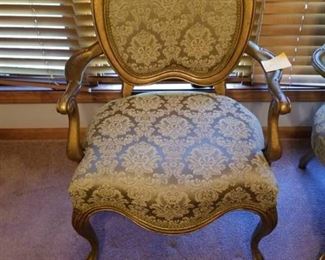 French Provincial Gold Arm Chair w/ Baroque Upholstery