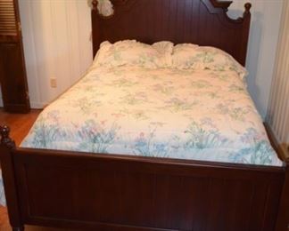 Queen Bed with Wood Rails and Mattress