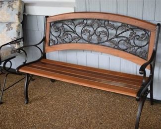 Outdoor Wood and Wrought Iron Bench