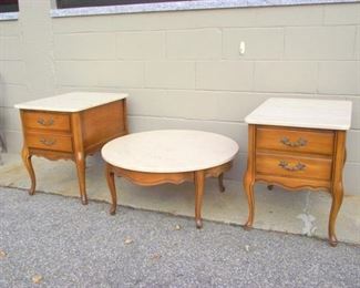 french country stone marble top coffee and end tables