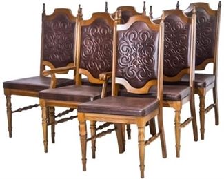11. Set of Six 6 Leather Upholstered Dining Chairs