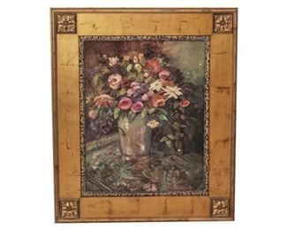 31. Oil Painting Flowers in Vase wCarved Gilt Frame