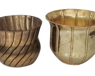 34. Two 2 Contemporary Brass Planters wHammered Design