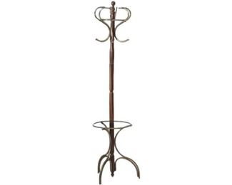 36. Victorian Style Wood Brass Coat Rack