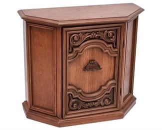 43. Provincial Style Carved Panel Oak Side Table Storage Unit