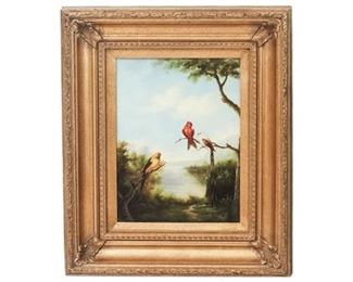 63. Oil on Canvas of Birds Signed C. Hunt