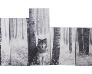 68. FivePanel Print of a Wolf in the Woods