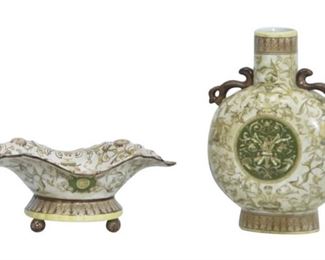 87. Hand Painted Porcelain Vessel and Dish