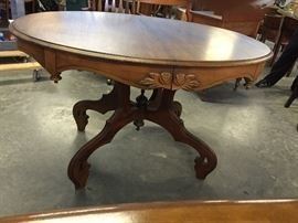 ANTIQUE WALNUT LARGE OVAL TABLE, $225.00