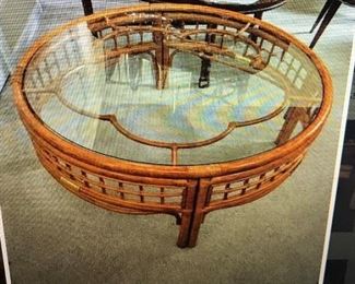 BOHO RATTAN TABLE LARGE GLASS TOP $ 175.00 PRISTINE CONDITION
