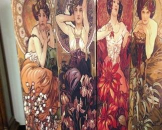 ALFONSO MUCHA , 4 PANELS ON BOTH SIDES CANVAS SCREEN $ 250.00