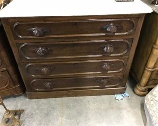 VICTORIAN WALNUT DRESSER, MARBLE TOP $ 175.00