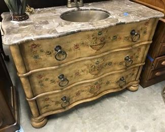 HAND PAINTED BATHROOM BRONZE CUSTOM SINK $ 400,00, MARBLE BROWN TOP