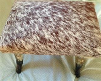 COW HIDE STOOL WITH BULL HORNS, 225.00