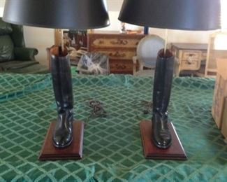 HORSE BACK RIDING BOOTS MATCHING LAMPS WITH SHADES 250.00 SET