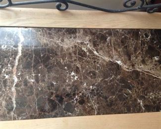 BROWN MARBLE INLAID ON THE BUFFET