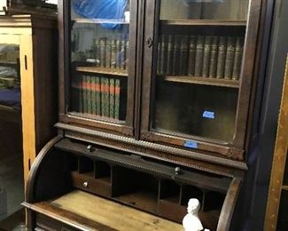WALNUT ANTIQUE SECRETARY, CLOSER LOOK AT THE INSIDE OF THE DESK.