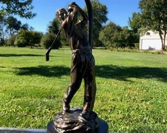 BRONZE GOLF LAMP WITH SHADE $ 70.00