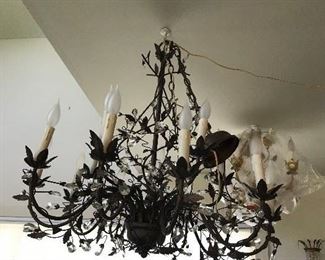 NEW ANTIQUED BRONZE FINISH CHANDELIER, WITH TEAR DROP SHAPED CRYSTALS , LARGE FOR DINING ROOM , $ 495.00