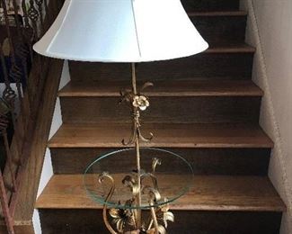 HANS KOGEL LILLIES GOLD IRON FLOOR LAMP WITH GLASS SHELF $ 275.00