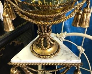 ITALIAN SMOKED GLASS COMPOTE BOWL WITH ROPE AND TASSELS