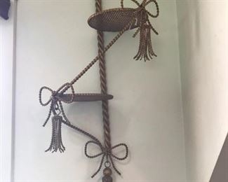 ITALIAN ROPE WALL SHELF WITH TASSELS AND RIBBONS, PAIR