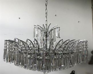 NEW STUNNING LARGE SILVER CRYSTAL NEW CHANDELIER, FRAME IS CROME 1,500.00 ON SALE 50% OFF FOR OUR SALE, ASK TO SEE IT