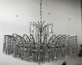 NEW STUNNING LARGE SILVER CRYSTAL  NEW CHANDELIER, FRAME IS CROME   1,500.00  ON SALE 50% OFF FOR OUR SALE, ASK TO SEE IT   