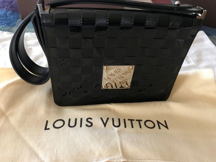 NEW, NEVER USED,  CABARET, IN ITS CLOTH BAG AND BOX, CUIR DAMIER VERNIS ( M92124 ) A REAL TREASURE TO FIND AND OWN! NOIR BLACK, MADE IN FRANCE $1,200.00