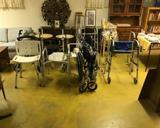 Rolls wheel chair, merits aluminum collator walker, portable potties, shower chair, other walkers, walking belts, canes.