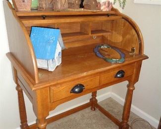 small roll top desk, note TV light on floor