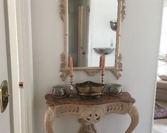 Marble top foyer table with mirror 