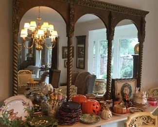 Large mirror and seasonal home décor 