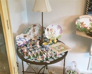 glass top side table with easter Décor 