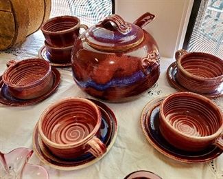 Signed pottery soup set
