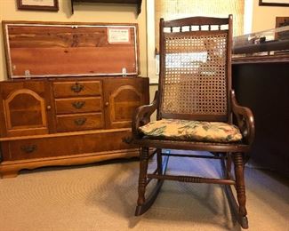 Lane Cedar Chest, cane rocking chair