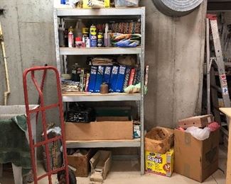 Assortment: Hand truck, wash pan, misc assortment of woodworking books...