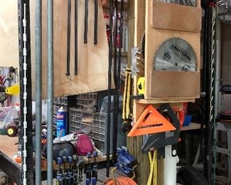 Clamps, various sizes; saw blades, extension cords and more...