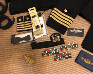 Navy pins, belts, stripes...