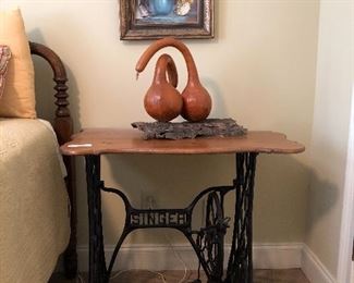 Singer sewing machine table, gourd art, original signed art