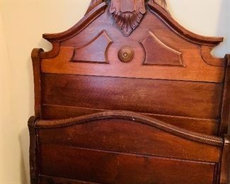 Victorian Carved, Solid Wood Twin Bed, Head and Footboard