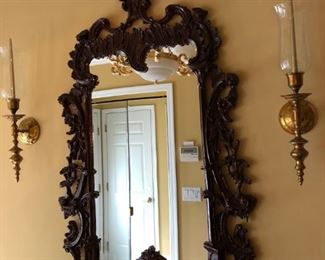 Large Ornate Mirror, Brass Candle Sconces