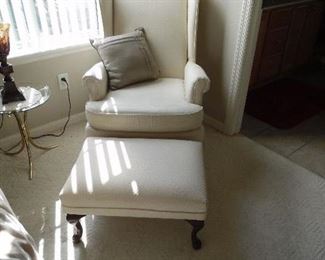 Wing Back chair and foot stool, like new condition