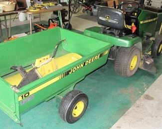 John Deere LX 172 - 14hp rider with trailer and snow blade. Runs fine.