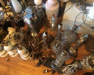dozens of vintage lamps
