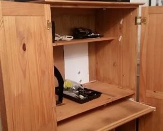 Computer desk credenza and entertainment stereo with dual tape decks.