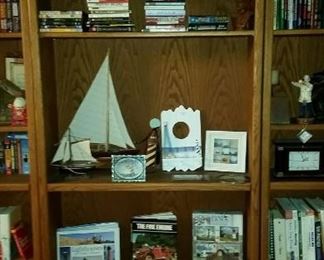 Nautical collectibles, Books. Oak Shelving Units