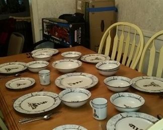 Dinette Set with 6 chairs and beautiful Nautical pattern dinner set.